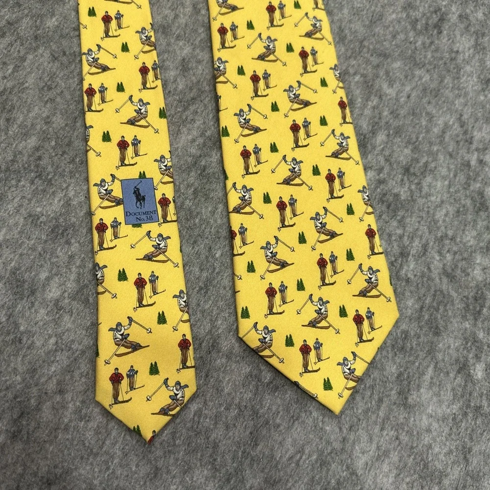 Polo Ralph Lauren Necktie Skier Pine Trees Pattern 100% SILK Hand Made in ITALY - Picture 3 of 9